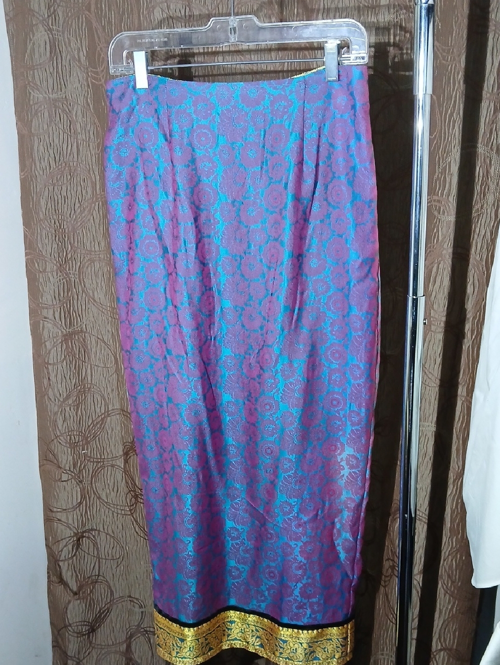 Dona Jean Purple Floral Maxi Skirt with Gold Accent